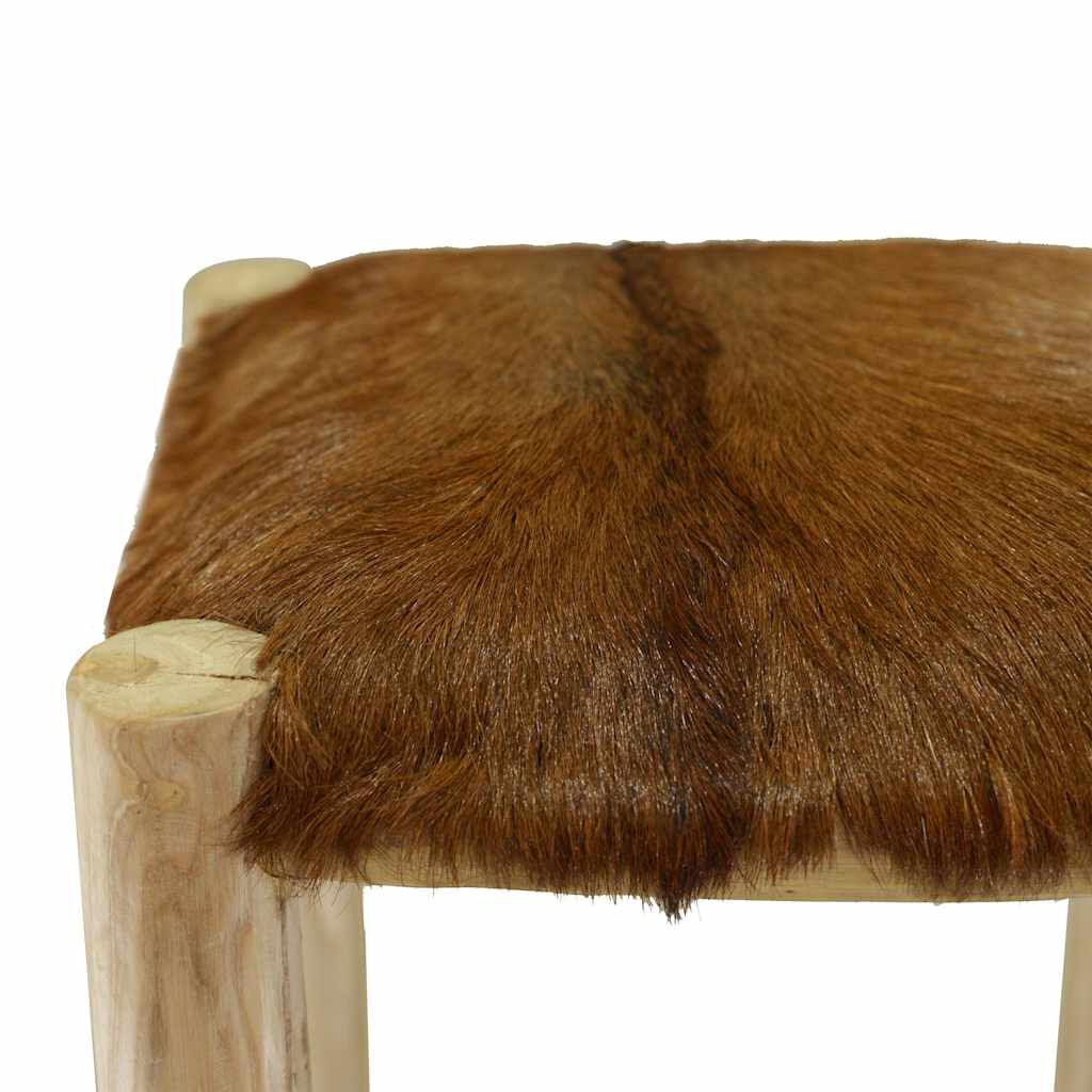 vidaXL Bar Stool Real Leather and Solid Teak Wood
