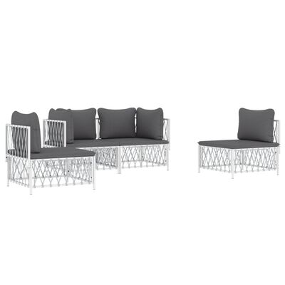 vidaXL 4 Piece Garden Lounge Set with Cushions White Steel, white vidaXL 4 Piece Garden Lounge Set with Cushions White Steel