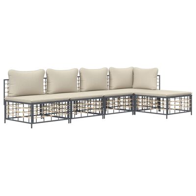 vidaXL 5 Piece Garden Lounge Set with Cushions Anthracite Poly Rattan