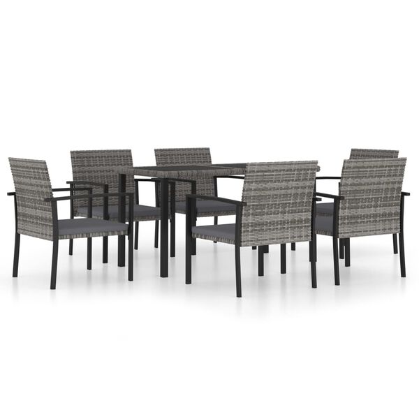 vidaXL 7 Piece Garden Dining Set Poly Rattan Grey