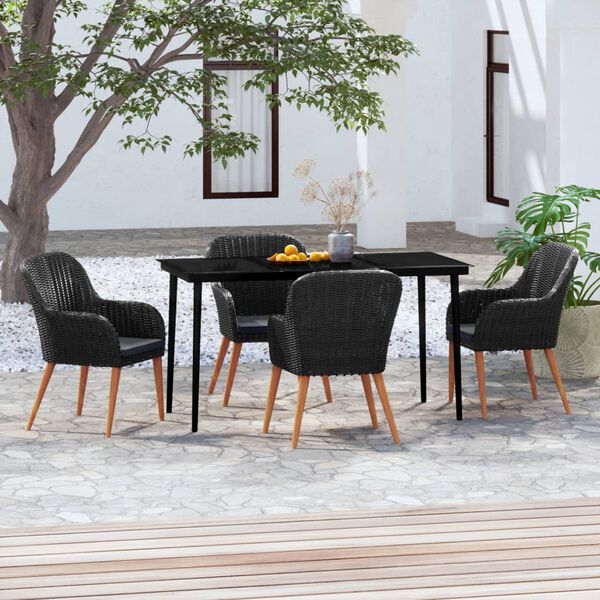 vidaXL 5 Piece Garden Dining Set with Cushions Black