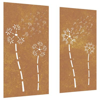 vidaXL Garden Wall Decorations 2pcs 105x55cm Corten Steel Flower Design