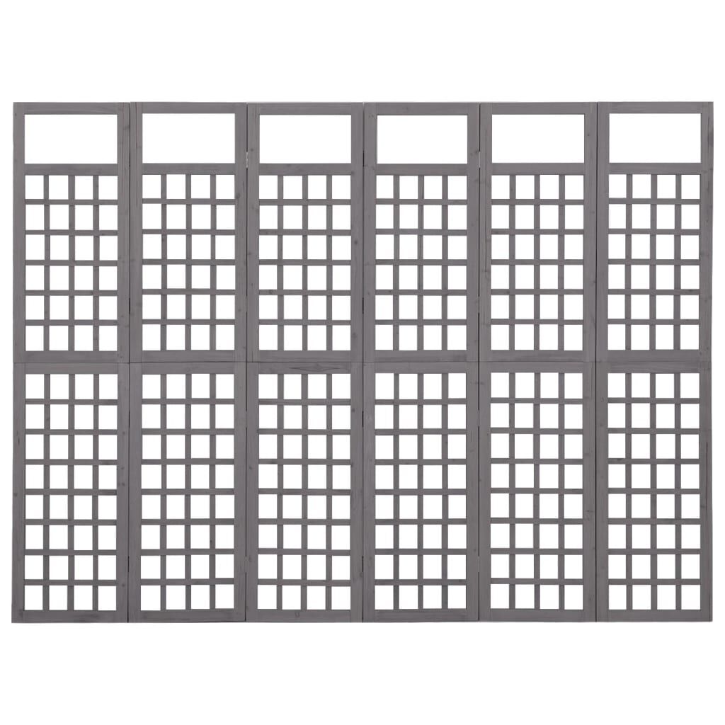 vidaXL 6-Panel Room Divider/Trellis Solid Fir Wood Grey 242.5x180 cm