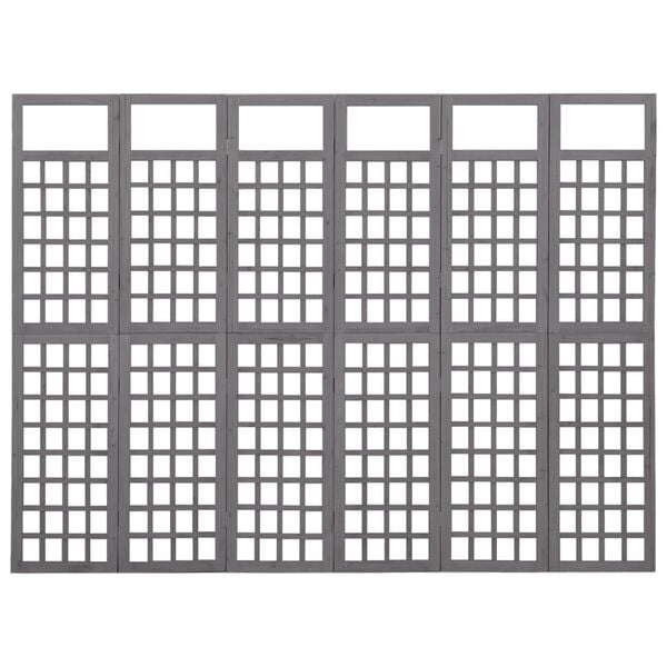 vidaXL 6-Panel Room Divider/Trellis Solid Fir Wood Grey 242.5x180 cm