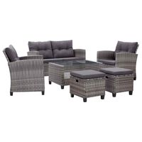 vidaXL 6 Piece Garden Sofa Set with Cushions Poly Rattan Dark Grey, dark grey vidaXL 6 Piece Garden Sofa Set with Cushions Poly Rattan Dark Grey