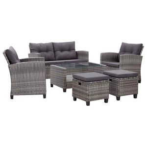 vidaXL 6 Piece Garden Sofa Set with Cushions Poly Rattan Dark Grey