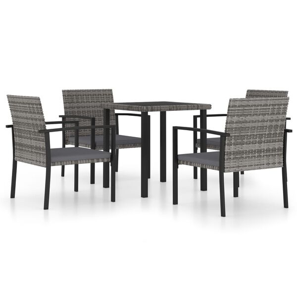 vidaXL 5 Piece Garden Dining Set Poly Rattan Grey