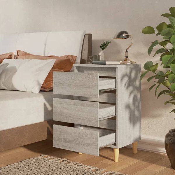 vidaXL Bed Cabinets with Solid Wood Legs 2 pcs Grey Sonoma 40x35x69 cm