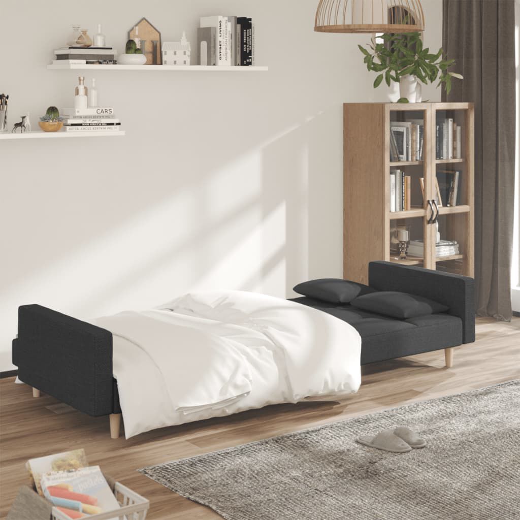 vidaXL 2-Seater Sofa Bed with Two Pillows Dark Grey Fabric
