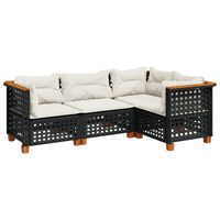 vidaXL 4 Piece Garden Sofa Set with Cushions Black Poly Rattan, black vidaXL 4 Piece Garden Sofa Set with Cushions Black Poly Rattan