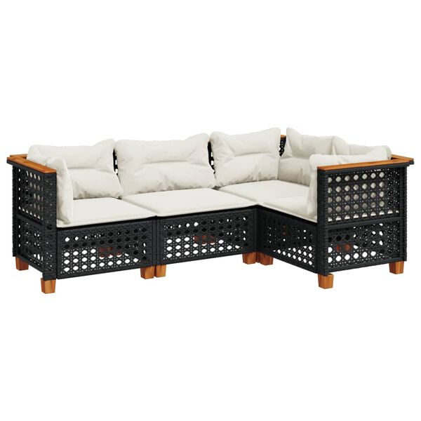 vidaXL 4 Piece Garden Sofa Set with Cushions Black Poly Rattan