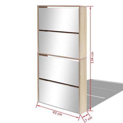 vidaXL Shoe Cabinet 4-Layer Mirror Oak 63x17x134 cm, oak vidaXL Shoe Cabinet 4-Layer Mirror Oak 63x17x134 cm