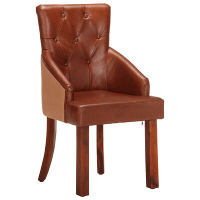 vidaXL Dining Chairs 2 pcs Brown Real Goat Leather, brown vidaXL Dining Chairs 2 pcs Brown Real Goat Leather