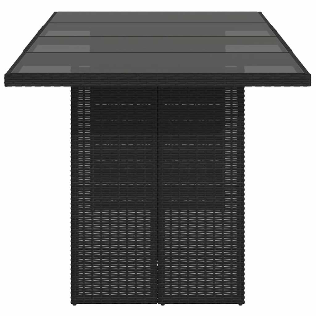 vidaXL Garden Table with Glass Top Black 190x80x74 cm Poly Rattan
