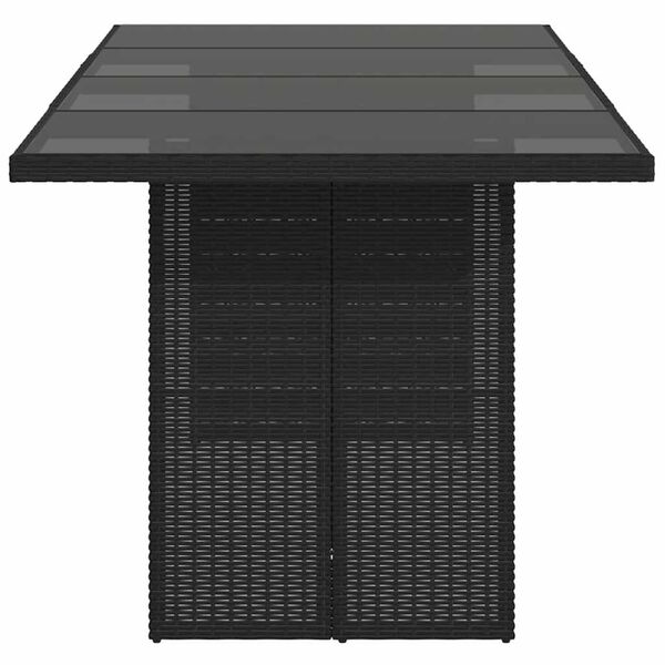 vidaXL Garden Table with Glass Top Black 190x80x74 cm Poly Rattan
