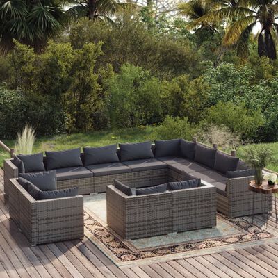 vidaXL 12 Piece Garden Lounge Set with Cushions Grey Poly Rattan, grey and anthracite vidaXL 12 Piece Garden Lounge Set with Cushions Grey Poly Rattan