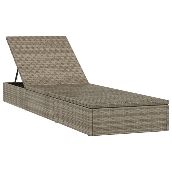 vidaXL Sunbed with Cushion Grey 201x55x62 cm Poly Rattan