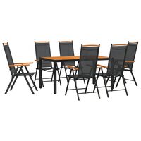 vidaXL 7 Piece Garden Dining Set Black and Brown Aluminium