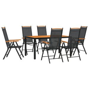 vidaXL 7 Piece Garden Dining Set Black and Brown Aluminium