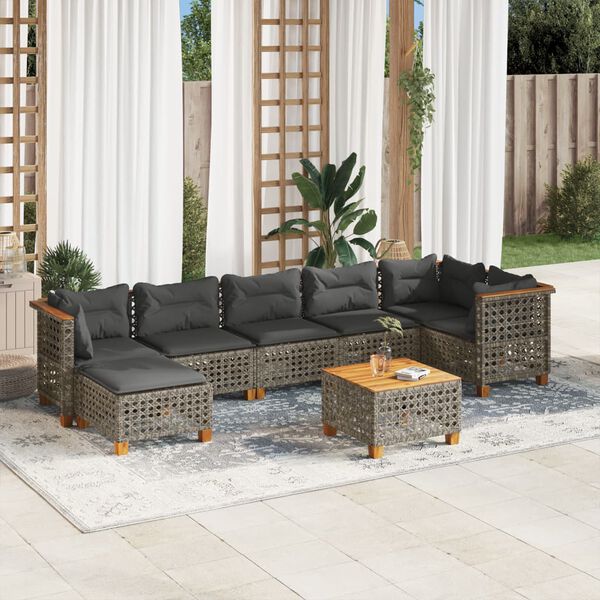 vidaXL 8 Piece Garden Sofa Set with Cushions Grey Poly Rattan