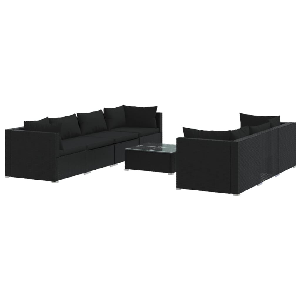 vidaXL 8 Piece Garden Lounge Set with Cushions Poly Rattan Black