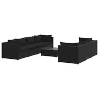 vidaXL 8 Piece Garden Lounge Set with Cushions Poly Rattan Black