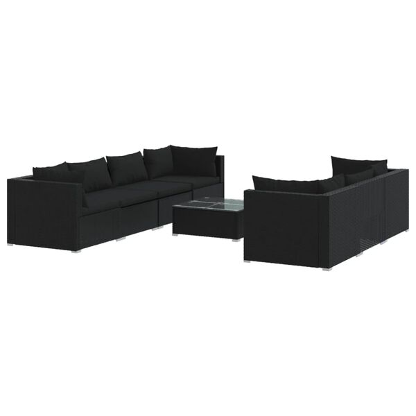 vidaXL 8 Piece Garden Lounge Set with Cushions Poly Rattan Black