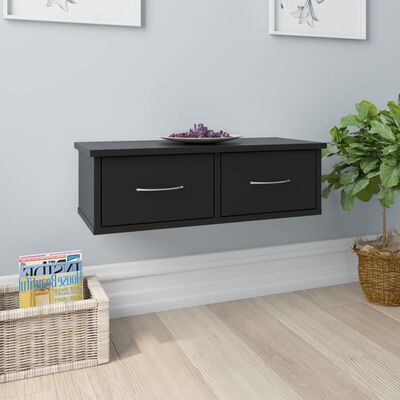 vidaXL Wall-mounted Drawer Shelf Black 60x26x18.5 cm Engineered Wood, black vidaXL Wall-mounted Drawer Shelf Black 60x26x18.5 cm Engineered Wood