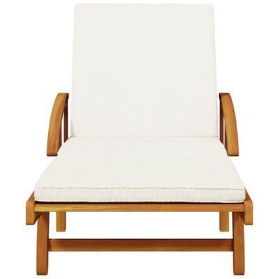 vidaXL Sun Lounger with Cushion and Table Solid Wood Acacia, cream vidaXL Sun Lounger with Cushion and Table Solid Wood Acacia