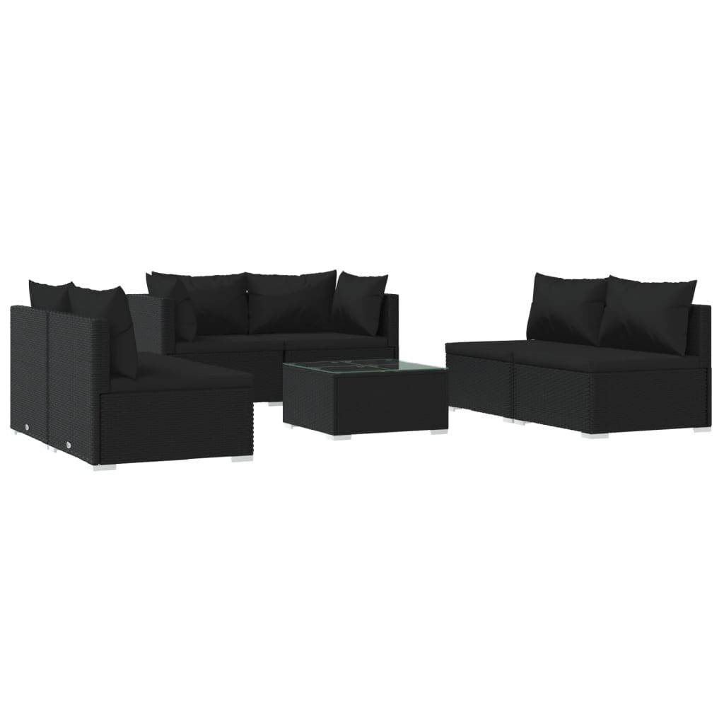 vidaXL 7 Piece Garden Lounge Set with Cushions Poly Rattan Black