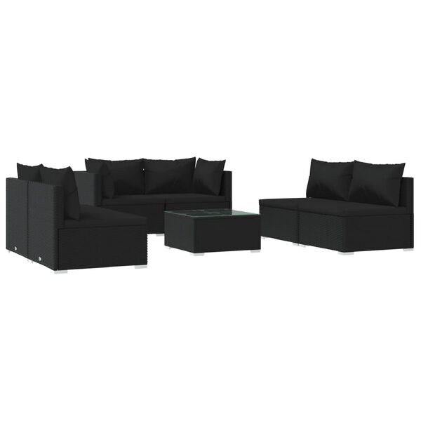 vidaXL 7 Piece Garden Lounge Set with Cushions Poly Rattan Black