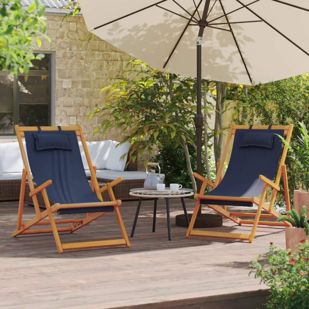 vidaXL Folding Beach Chairs 2 pcs Blue Fabric