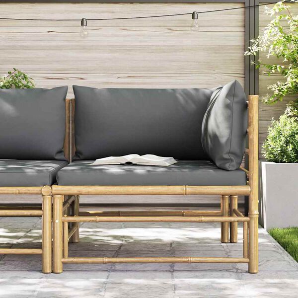 vidaXL Garden Corner Sofa with Dark Grey Cushions Bamboo
