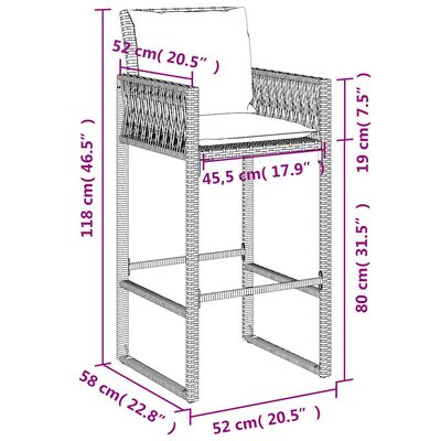 vidaXL Garden Bar Stools with Cushions 2 pcs Black Poly Rattan, black vidaXL Garden Bar Stools with Cushions 2 pcs Black Poly Rattan
