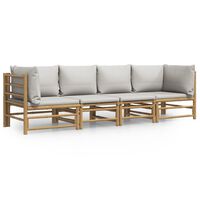vidaXL 4 Piece Garden Lounge Set with Light Grey Cushions Bamboo,  vidaXL 4 Piece Garden Lounge Set with Light Grey Cushions Bamboo