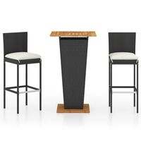 vidaXL 3 Piece Garden Bar Set with Cushions Poly Rattan Black, black vidaXL 3 Piece Garden Bar Set with Cushions Poly Rattan Black