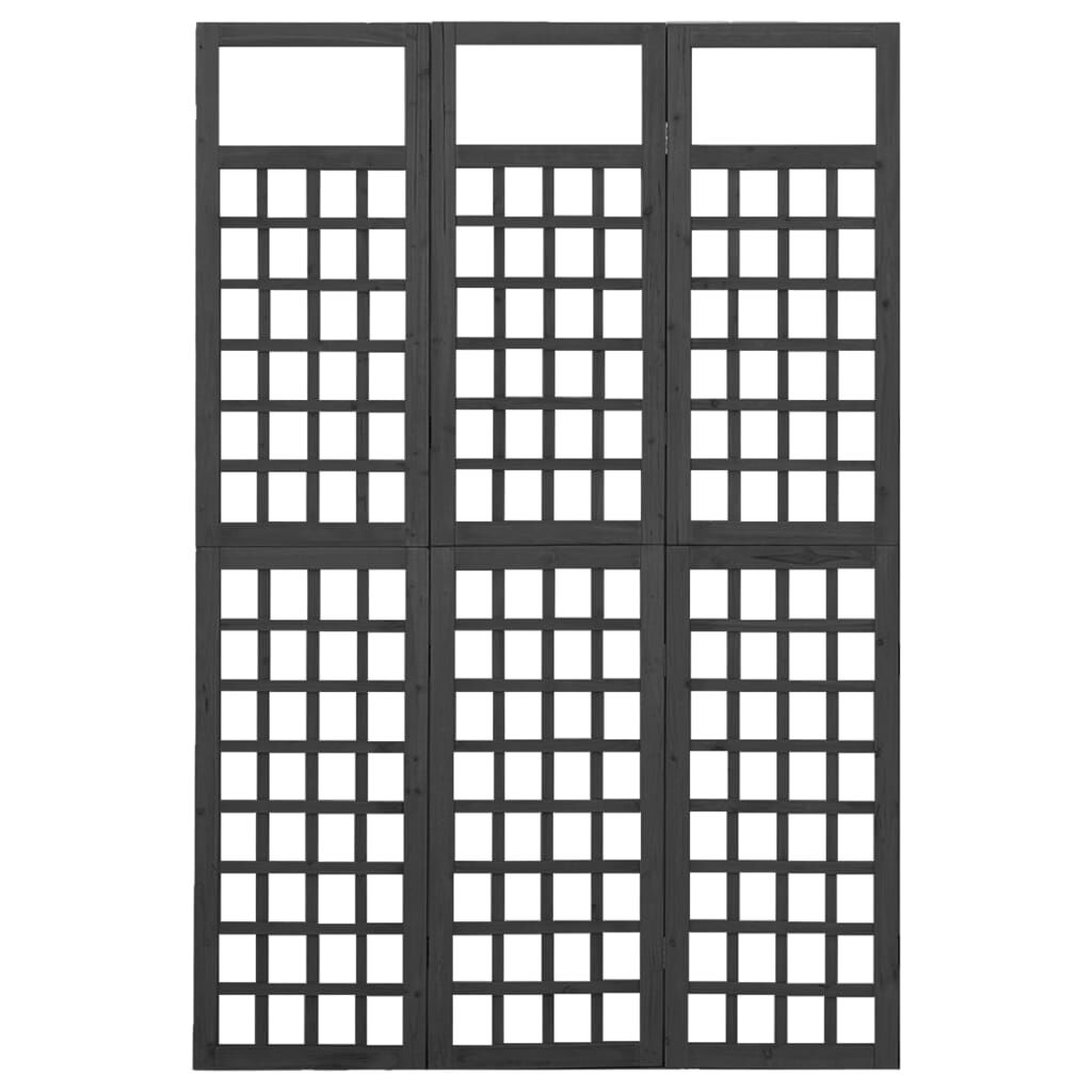 vidaXL 3-Panel Room Divider/Trellis Solid Fir Wood Black 121x180 cm