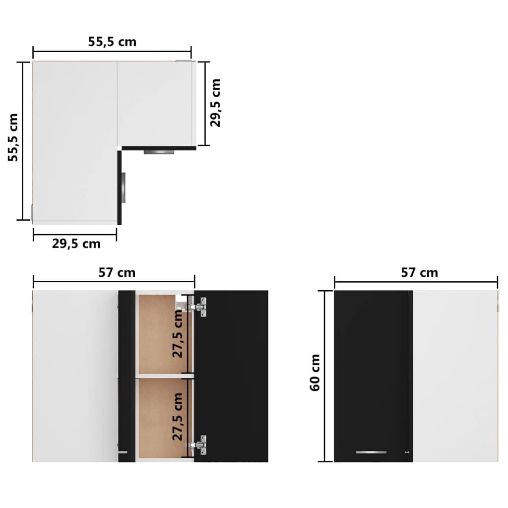 vidaXL Hanging Corner Cabinet Lyon Black 57x57x60 cm Engineered Wood