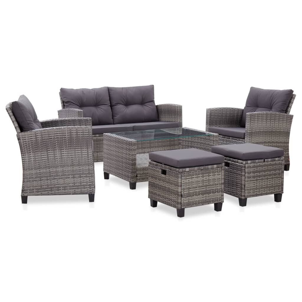 vidaXL 6 Piece Garden Sofa Set with Cushions Poly Rattan Dark Grey