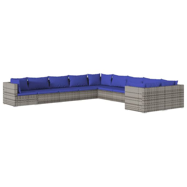 vidaXL 10 Piece Garden Lounge Set with Cushions Poly Rattan Grey