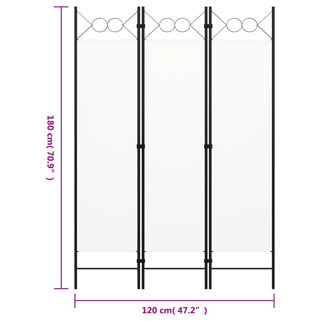 vidaXL 3-Panel Room Divider White 120x180 cm