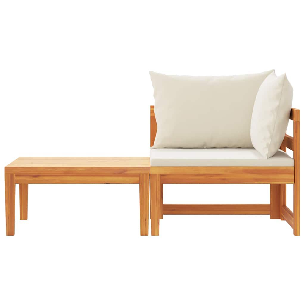 vidaXL 2 Piece Garden Lounge Set with Cream White Cushions Acacia Wood