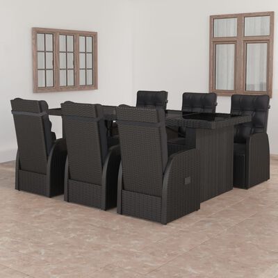 vidaXL 7 Piece Outdoor Dining Set with Cushions Poly Rattan Black