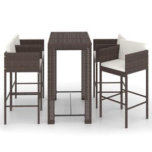 vidaXL 5 Piece Garden Bar Set with Cushions Poly Rattan Brown