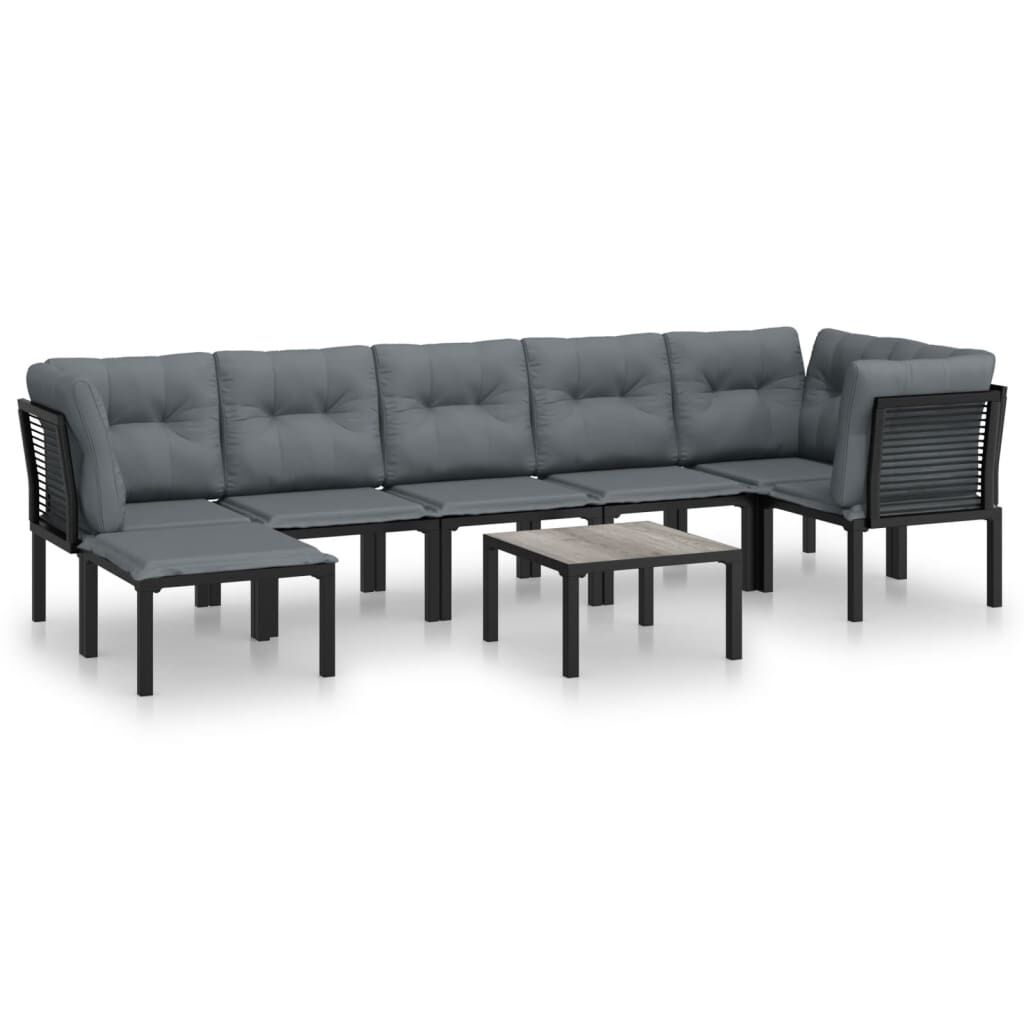 vidaXL 8 Piece Garden Lounge Set Black and Grey Poly Rattan