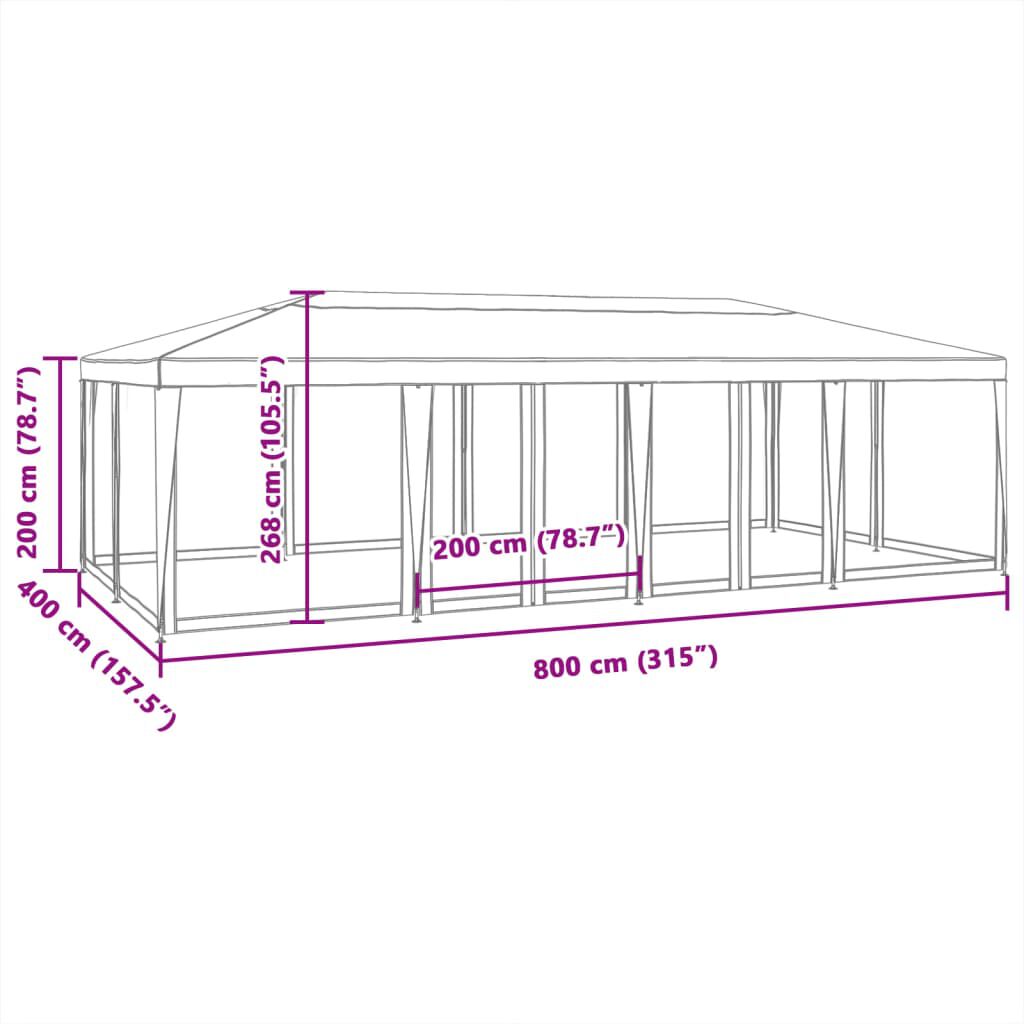 vidaXL Party Tent with 12 Mesh Sidewalls Anthracite 8x4 m HDPE