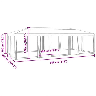 vidaXL Party Tent with 12 Mesh Sidewalls Anthracite 8x4 m HDPE, anthracite vidaXL Party Tent with 12 Mesh Sidewalls Anthracite 8x4 m HDPE