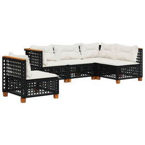vidaXL 5 Piece Garden Sofa Set with Cushions Black Poly Rattan