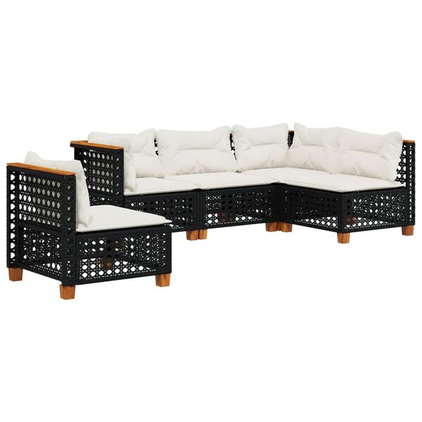vidaXL 5 Piece Garden Sofa Set with Cushions Black Poly Rattan