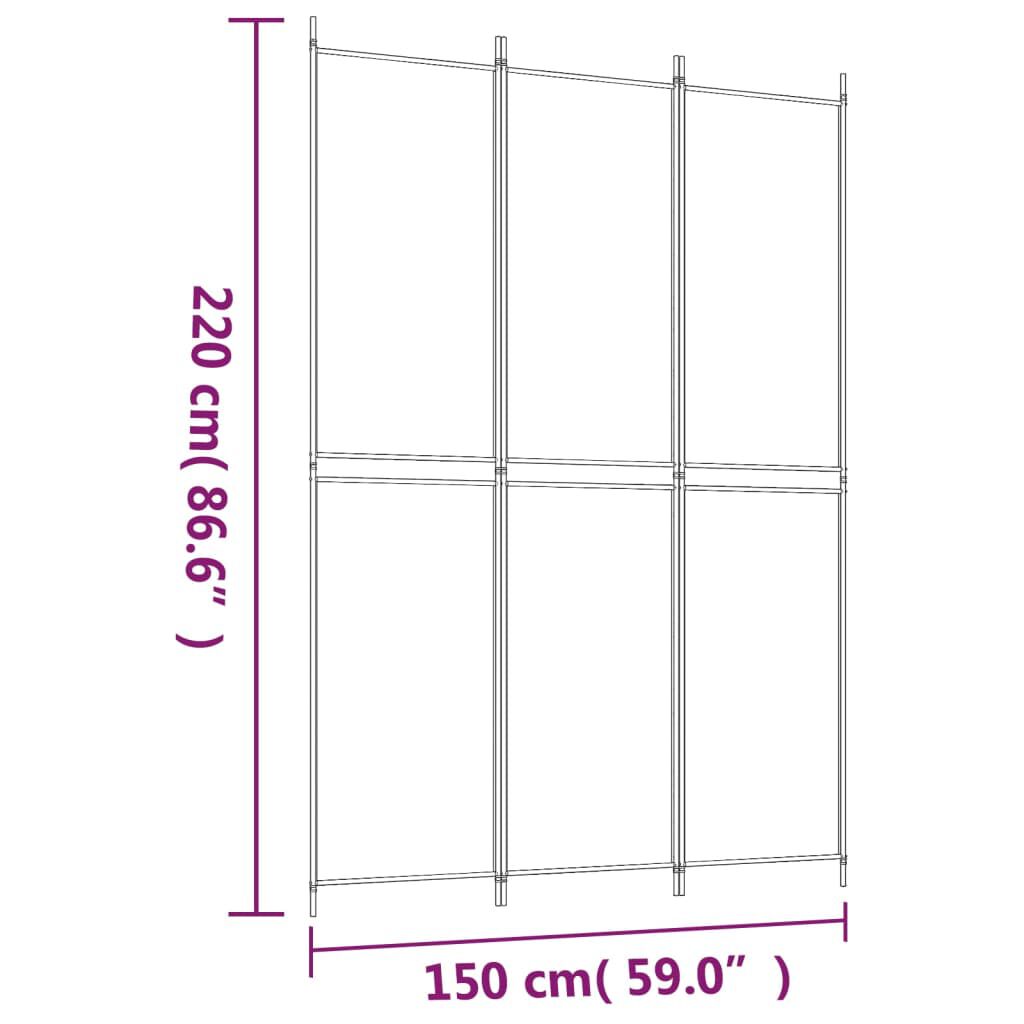 vidaXL 3-Panel Room Divider Brown 150x220 cm Fabric